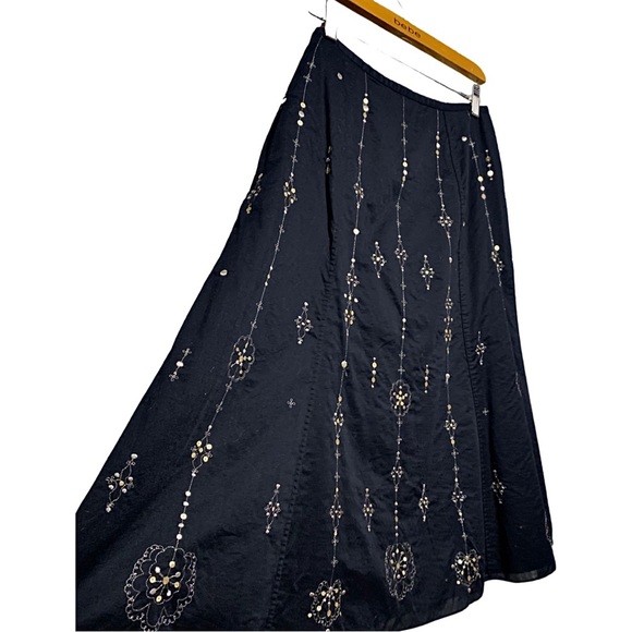 Woman's Boho Style Black w/Gold Embroidered Sequence Skirt by Ann Taylor - Picture 7 of 8